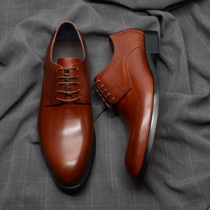 Chaussures Oxford Derby pour hommes en cuir pleine fleur faites à la main haut de gamme, respirantes, à lacets carrés, style britannique, pour mariage et affaires - Product Image 3