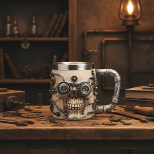 Toptan 3D Steampunk dedektif lüks reçine ev dekorasyon Bar kahve fincanı bira kupası özelleştirilmiş kolu mekanik kafatası kupalar - Product Image 4