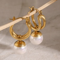 Aretas moda INS estilo 18K oro Acero inoxidable pendientes deslizamiento redondo plástico perla colgante titanio acero pendientes para mujer