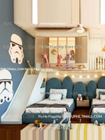 Lit superposé en bois massif transformable en trois chambres avec toboggan et design cabane dans les arbres pour enfants