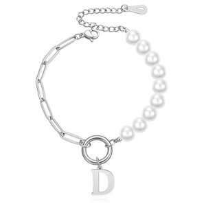 Bracelet en perles d'imitation avec pendentif lettre A, chaîne en or, bijoux pour femmes, cadeau - Product Image 4