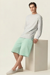 Pantalones Cortos Deportivos Holgados con Cordón para Hombre, Color Verde Menta, Estilo Urbano, Cintura Media, Tejido de Algodón - Product Image 3