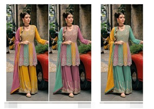 Chinon de calidad de exportación con trabajo bordado Traje Salwar de boda de manga completa con juego Dupatta de India - Product Image 2