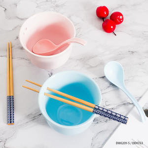Ensemble de bols à nouilles en céramique du fabricant d'origine, 5 pouces, style japonais, bol à ramen, bleu, rose, vert clair, couleur unie, rond - Product Image 4