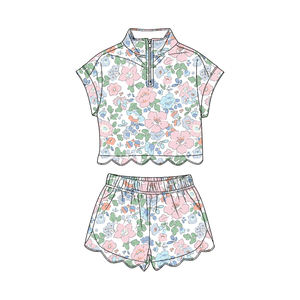 GSSO3578 Conjunto Infantil Personalizado con Estampado de Flores para Niña, Estilo Casual, Manga Corta, Cierre de Cremallera, Venta al Por Mayor - Product Image 2