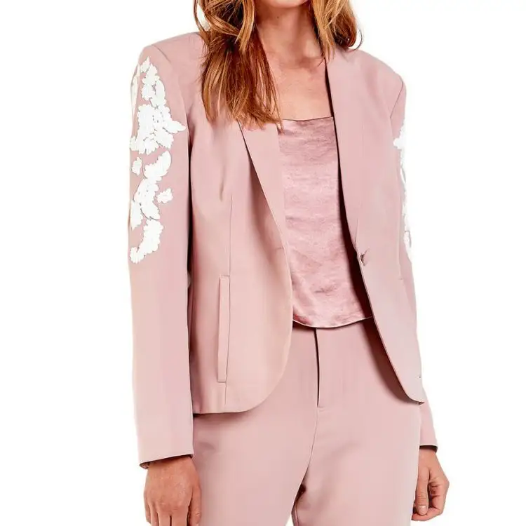 New Style Custom Women Blazer Fashion Long Sleeve One Button Polyester Pink Jacket Lace Blazers Ladies For Women