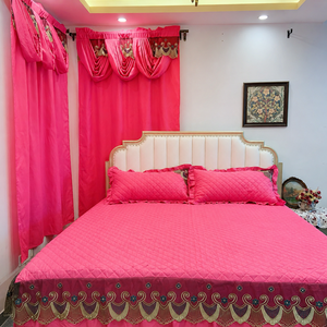 Wholesale Luxury Plain 5-Piece Bed Skirt Set with <strong>Valance</strong> Curtains <strong>King</strong> <strong>Size</strong> Bedding Set - Product Image 4