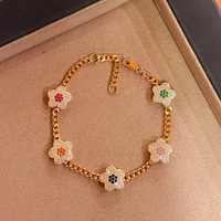 JINSEO Damen Old Money Fünf-Blumen-Charm-Armband 18K Vergoldet 925 Silber Kubisches Zirkonia Luxus-Geschenk Schmuck Boutique Klein