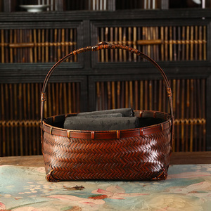 Bamboo Woven Charcoal <b>Basket</b> Round <b>Storage</b> Container For Living Room Neatening Use - Product Image 3