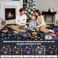 Tapis moelleux vintage noir 8x10 à motifs floraux bohèmes, lavable en machine, résistant aux taches, antidérapant, pour salon, salle à manger, décoration intérieure