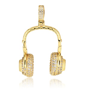 VANFI Vente en gros Pendentif casque <span class=keywords><strong>circumaural</strong></span> en zircon glacé bijoux hip hop personnalisés plaqué or - Product Image 6