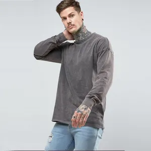 Plain Fancy Tshirt Custom Oversized Acid Wash Men Long Sleeve T-Shirt