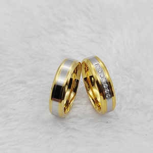 Anillos de compromiso de boda de acero inoxidable y dorado moderno para aniversarios de novia Promesas La selección más grande del minorista en línea - Product Image 2