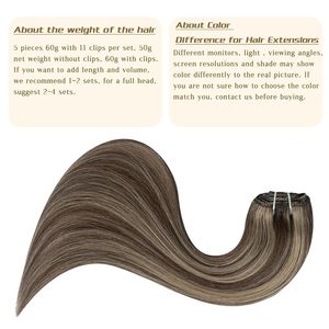 Extensions de cheveux humains brésiliens Lanrui 22 pouces 100g à clipser, double trame, Remy, permanentées, couleurs chocolat brun caramel - Product Image 5