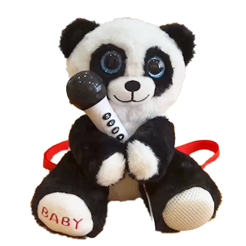 QS popolare macchina per cantare illuminazione registrazione musicale bambini Karaoke peluche peluche Panda giocattolo zaino con microfono