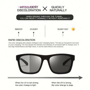 Lunettes de soleil polarisées photochromiques carrées UV400 pour hommes et femmes, avec logo personnalisé, à changement de couleur, pour la conduite - Product Image 5