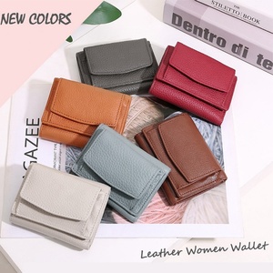 Custom Logo Trifold Small Genuine Leather Wallet RFID <b>Purse</b> for Women Thin Minimalist Women's Coin <b>Purse</b> - Product Image 6