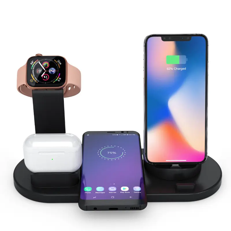 4 in 1 Wireless Charger Multi 15W Qi Fast Charging 3 in 1 Wireless Charger Station for iPhone iWatch Air-Pods