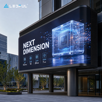 Façade LED 3D à coins arrondis P4.81 pour écran 3D de marque technologique avec raccordement architectural sans soudure, installation fixe