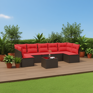 Moderno Conjunto de Sofás de Patio de Ratán Sintético Marrón con Cojines, Muebles de Exterior para 8 Personas - Product Image 2