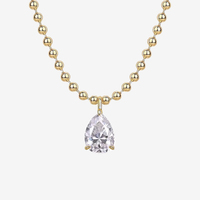 Collier en argent sterling 925 avec pendentif en forme de poire en CZ, chaîne à billes plaquée or 14 carats, bijoux pour femmes