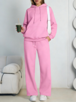 Ensemble décontracté pour femme : pull à capuche en maille torsadée style français et pantalon de survêtement respirant à jambes larges avec cordon de serrage élastique