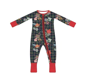 Custom Print Bamboo Viscose Fabric Baby Pajamas Newborn Baby Romper Toddler Girls double Zipper Sleeper boys jumpsuit