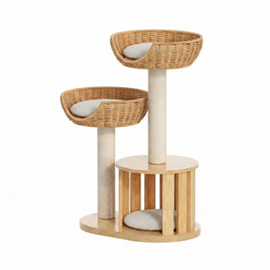 Solid wood and rattan cat <b>bed</b>, cat tree, small sisal cat shelf, suitable for small apartments and multiple cats, saving space. - Product Image 3