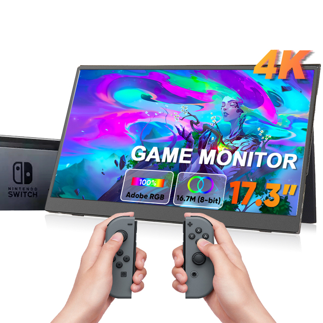17.3" IPS Portable Gaming Computer Monitor with Built-in Speakers 4K 400 Nits 100% RGB Compatible Laptop Travel Monitor