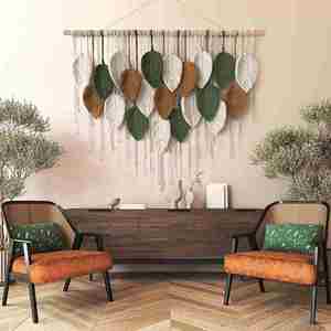 Tapiz de Macramé al por Mayor, Estilo Bohemia, Tejido de Cuerda de Algodón Suave, Decoración de Pared con Hojas 3D - Product Image 3