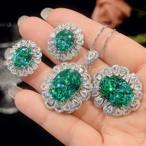 Fashion Eco-friendly Copper 13*18/10-12MM Green Zircon Pendant <b>Earrings</b> Ring <b>Set</b> Vintage Style Jewelry <b>Set</b> for Timeless Elegance - Product Image 3