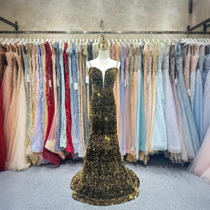 Jancember LSJA34 Sparkly <strong>Red</strong> <strong>Sequins</strong> Golden Spaghetti Strap Mermaid Slim Evening Party Dress - Product Image 4