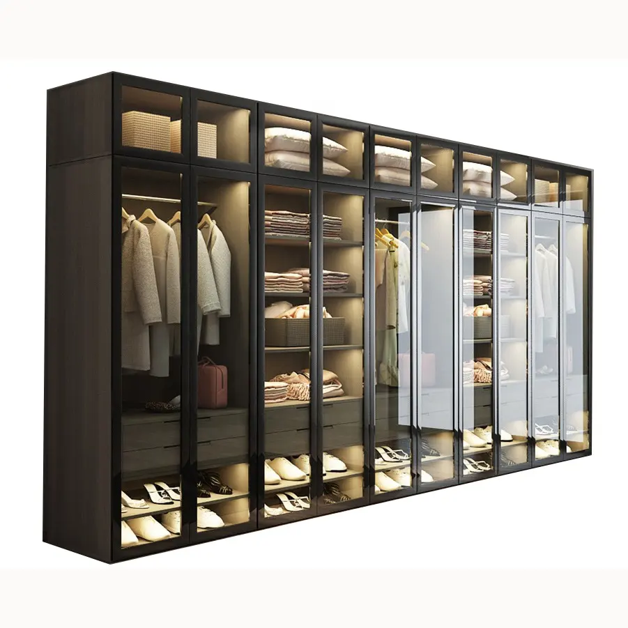 BALOM خزانة ملابس حديثة بباب مسطح زجاجي فاخر خفيف بضوء بسيط لغرفة النوم