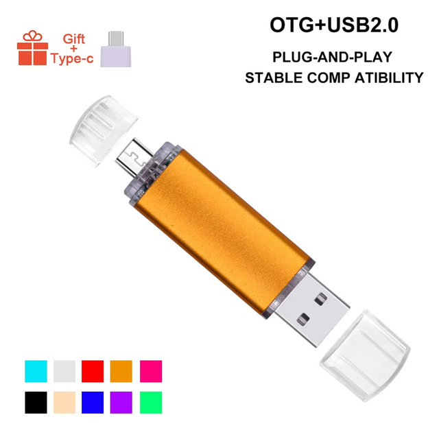 Custom Logo 2-in-1 Full Capacity OTG USB 2.0 Flash Drive for Smartphones 8GB-128GB with 2-Year Warranty