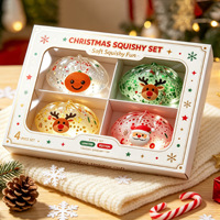 Ensemble de jouets anti-stress lumineux en forme de boulette de Noël en TPR avec paillettes, 4 designs festifs, coffret cadeau, vente en gros, personnalisable OEM ODM