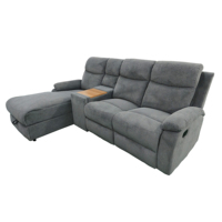 Canapé sectionnel multifonctionnel moderne avec fauteuil inclinable manuel, chaise longue avec rangement et table console centrale avec porte-gobelets, ensemble de canapés en tissu