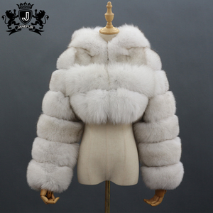 Janefur थोक लक्जरी फैंसी सर्दियों प्राकृतिक फॉक्स प्यारे के लिए प्रीमियम Hooded फर कोट महिलाओं