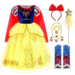Fantasia de princesa Branca de Neve para meninas, festa de aniversário, Natal, Halloween, Carnaval, roupas chiques com acessórios