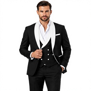 Costume de smoking noir 3 pièces pour homme, blazer à revers châle blanc, gilet croisé, pantalon, costume de mariage, de cérémonie ou de soirée - Product Image 5
