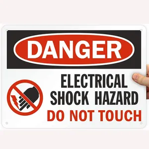 FREE SAMPLE "Danger - High Voltage,Electrical Shock Hazard" Sign 10" x 14" Aluminum Black/Red on White