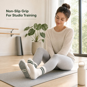 Chaussettes de sport tricotées antidérapantes pour yoga, pilates et entraînement pieds <span class=keywords><strong>nus</strong></span>, avec logo personnalisé sur le bord et la semelle, vente en gros - Product Image 6