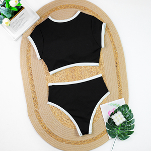 JSN 2025 Patchwork nouveau Design taille haute haut court <span class=keywords><strong>maillot</strong></span> de bain pour femmes Sexy col rond <span class=keywords><strong>deux</strong></span> pièces Bikinis ensemble maillots de bain pour femmes - Product Image 3