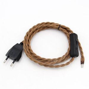 DIY 220V AC Dây Điện Cổ Điển Với Dây Cắm EU Chuyển Đổi Vải Bọc Cáp Xoắn Dài 2 Mét - Product Image 4