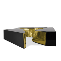 Table basse contemporaine de style karst, design modulaire, laiton poli, laque noire, mobilier domestique