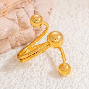 Stainless Steel 18k Gold Planet Open <b>Ring</b> For Women Geometric Ball Design Fashion Jewelry Gift - Product Image 1
