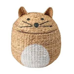 Hand Woven Eco Friendly Straw Cute Animal Organizer Nursery Gift Art Animal Decoration Artwork Storage Basket With Lid Customize