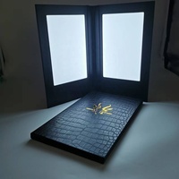 Emboss Logo personnalisé Panneau de deux pages 8.5*14 "A3 Cuir Illuminé Led Menu Cover Holder Book