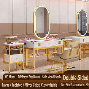Customized Oval LED Salon <b>Mirror</b> <b>Makeup</b> <b>Vanity</b> <b>Mirror</b> Station Barber Shop Furniture - Product Image 1