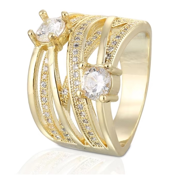 Wholesale 18K Rose Gold Plated Micro Set Simulation Diamond Ring Classic Three Rings Engagement Zircon Wedding Party Gift ODM