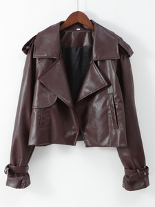 Chaqueta Holgada de Manga Larga Estilo Europeo Americano, Color Sólido, Diseño Moderno, Versátil, Estilo Motero - Product Image 4